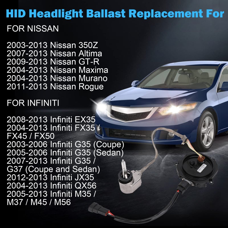 Yikesai Xenon HID Headlight Ballast Control Unit with Igniter & D2S Bulb - Compatible with Nissan Altima, 350Z, Maxima, Murano, Rogue, Infiniti G35, G37, FX35- Replaces 28474-8991A 28474-89904 NZMNS111LAN - Image 2